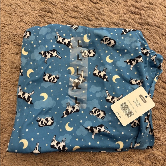 Mia & Tess Other - Blue Pajama Pants with Cow and Moon Print